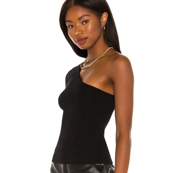 REVOLVE MINKPINK BODYCON STRETCH ONE SHOULDER BLACK TOP - SMALL - Picture 3 of 6